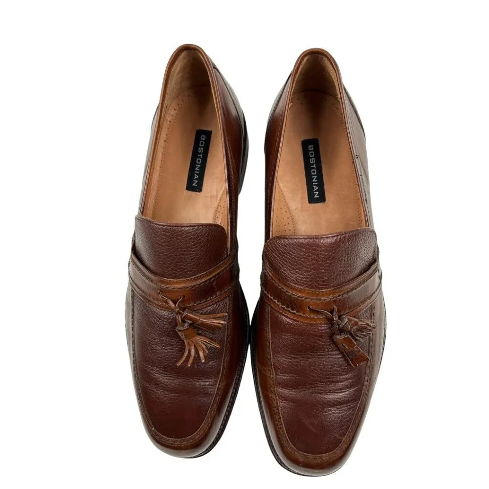 Bostonian Brown Leather Upper Dress Shoe Slip On Tassels Made in Italy Size 12